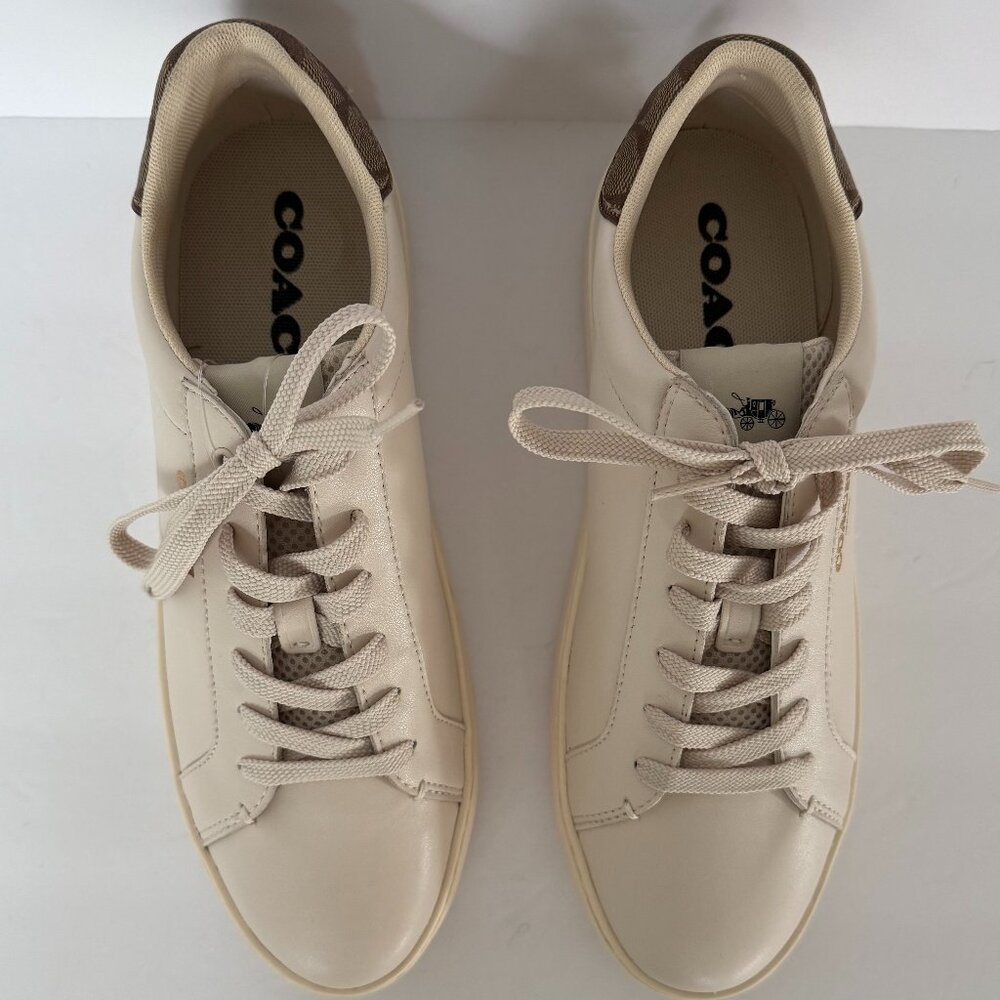 Coach Women's Clip Leather Low Top Sneaker Size 11B NEW Cream/Brown Monogram - Picture 3 of 11